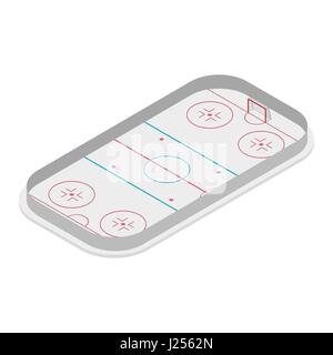 Champ pour playice le hockey sur glace avec un marquage au sol et barrières, isolé sur fond blanc. Télévision 3D isométrique, style vector illustration. Illustration de Vecteur