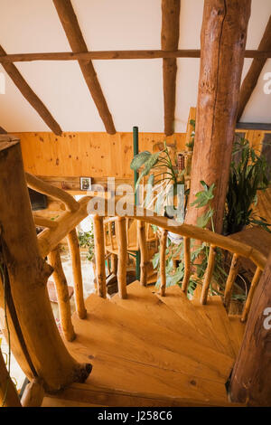 Escalier en bois à l'intérieur d'un immeuble de style chalet rustique log home Banque D'Images