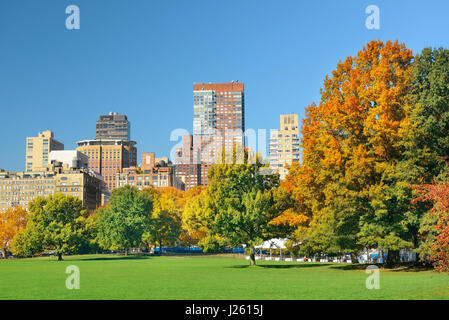 Manhattan Midtown skyline vue de central Park en automne dans la ville de New York. Banque D'Images