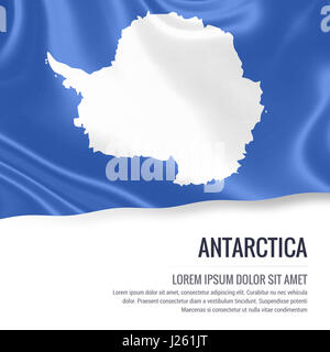 Drapeau de l'Antarctique. Drapeau de l'Antarctique soyeux forme sur un fond blanc avec le texte en blanc pour votre message publicitaire. Le rendu 3D. Banque D'Images