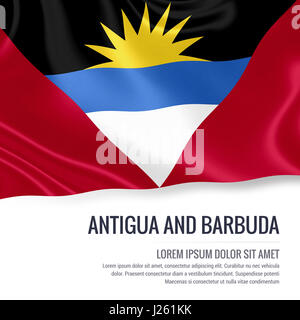 Antigua-et-Barbuda drapeau. Silky pavillon d'Antigua et Barbuda forme sur un fond blanc avec le texte en blanc pour votre message publicitaire. 3 Banque D'Images