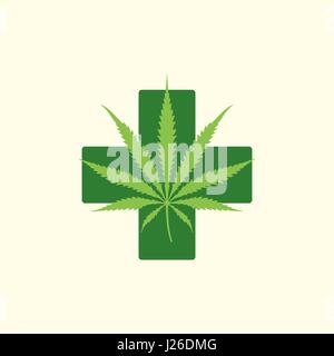 Design plat, vecteur de couleur vert feuille thérapie de marijuana médicale signe croix verte icône illustration Illustration de Vecteur