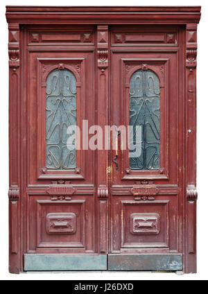 Ce vintage retro porte de l'acajou a été faite par le maître inconnu il y a plus de cent ans. Isolated on white Banque D'Images