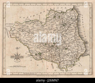 Carte du comté de Durham antique par JOHN CARY. Couleur de contour original 1793 Banque D'Images