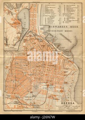 Odessa ville plan. L'Ukraine. 1912 BAEDEKER ancienne carte Banque D'Images