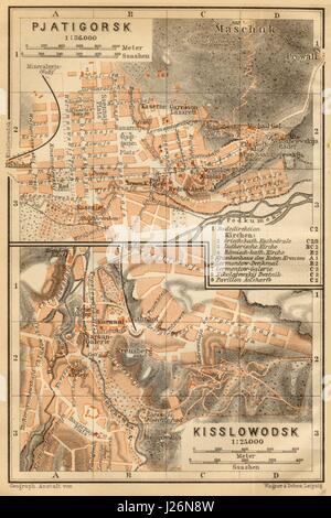 Pyatigorsk / Kislovodsk town/city plan. La Russie. Pjatigorsk. Carte BAEDEKER 1912 Banque D'Images