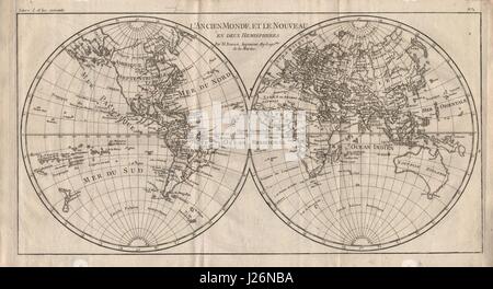 'L'Ancien Monde et le Nouveau en deux hémisphères'. Monde. BONNE vieille carte 1780 Banque D'Images