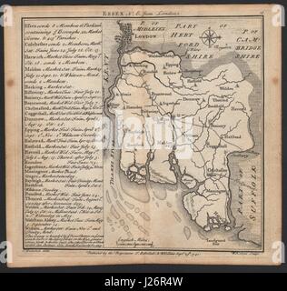 Carte du comté d'Essex antique par Badeslade & Toms. L'orientation de l'ancien 1742 Banque D'Images