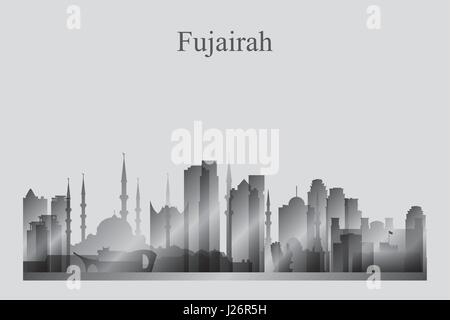 Fujairah city skyline silhouette en gris, vector illustration Illustration de Vecteur