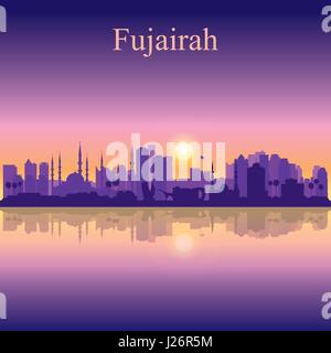 Fujairah silhouette sur fond coucher de soleil, vector illustration Illustration de Vecteur