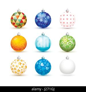 Ensemble de couleurs différentes mignonnes boules de noël réaliste isolated on white Illustration de Vecteur