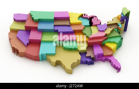 Multi colored USA Carte montrant les frontières de l'Etat. 3D illustration. Banque D'Images
