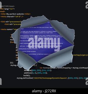 Trou déchiré dans programme compliqué et code erreur BSOD Illustration de Vecteur