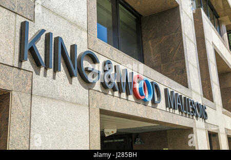 Les bureaux de Londres de King & Wood Mallesons LLP, cabinet d'avocats multinational, basé à Hong Kong, trois grues à pied, London EC4, dans l'administration Banque D'Images