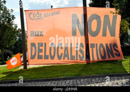 France, Nord-ouest de la France, Nantes, Alcatel Lucent employés qui manifestent contre un projet de plan de restructuration de licenciements Banque D'Images