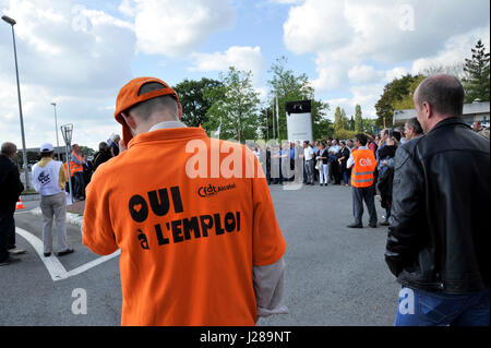 France, Nord-ouest de la France, Nantes, Alcatel Lucent employés démontrent à l'avant de leur entreprise contre un projet de plan de restructuration de licenciements Banque D'Images