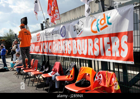France, Nord-ouest de la France, Nantes, Alcatel Lucent employés démontrent à l'avant de leur entreprise contre un projet de plan de restructuration de licenciements Banque D'Images