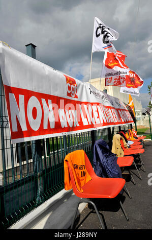 France, Nord-ouest de la France, Nantes, Alcatel Lucent employés démontrent à l'avant de leur entreprise contre un projet de plan de restructuration de licenciements Banque D'Images