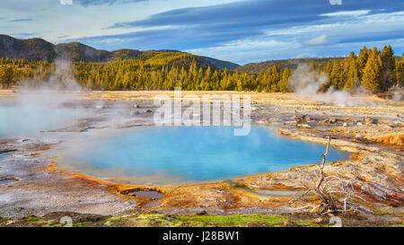 Le Parc National de Yellowstone vue panoramique au coucher du soleil, Wyoming, USA. Banque D'Images