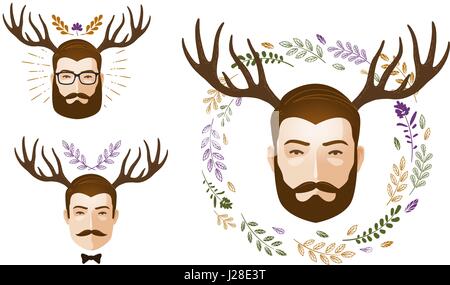 Portrait de l'homme et de bois de cerf. Le surréalisme vector illustration Illustration de Vecteur