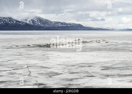 La Suède, Norrbottens Län, Björkliden, le lac gelé Torneträsk amm Abisko National Park, la fonte de la glace peut durer jusqu'à la mi-juin Banque D'Images