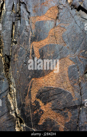 L'Ouzbékistan, Navoiy Nurota, province, l'âge du Bronze rock dessins dans la Gorge de Sarmisch près de Navoi a environ 7000 ans. Banque D'Images