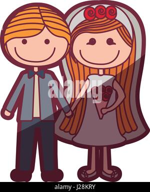 Silhouette couleur caricature d'ombrage en couple costume de mariage avec des cheveux blonds Illustration de Vecteur