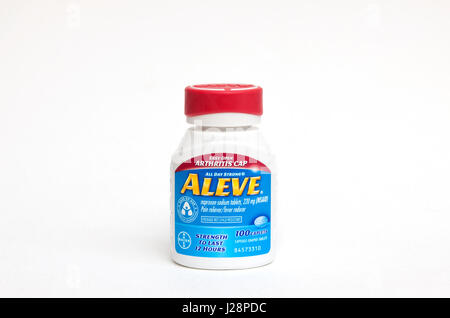 Aleve (naproxen sodique), nom populaire marque, flacon avec bouchon à ouverture facile de l'arthrite. Banque D'Images