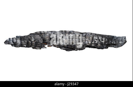 Vue avant du bois carbonisé brûlé isolé sur fond blanc Banque D'Images