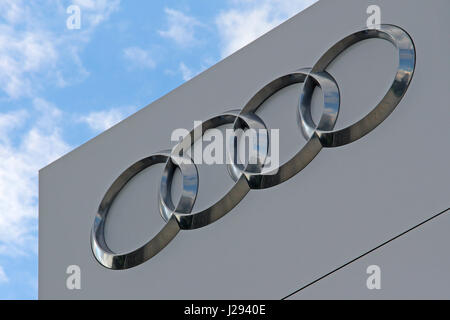 Allemagne : le logo d'AUDI à Ingolstadt au siège . 2014/04/22 | dans le monde entier Banque D'Images