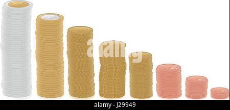 Les piles de pièces en euro sur un fond blanc. Vector illustration. Illustration de Vecteur