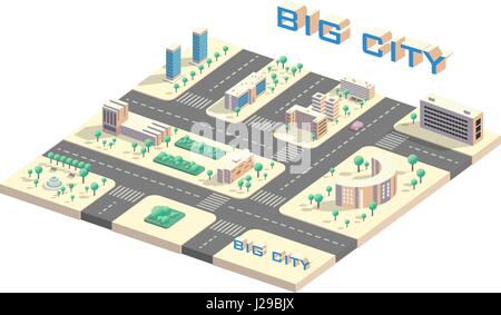 Plan de ville isométrique Illustration de Vecteur