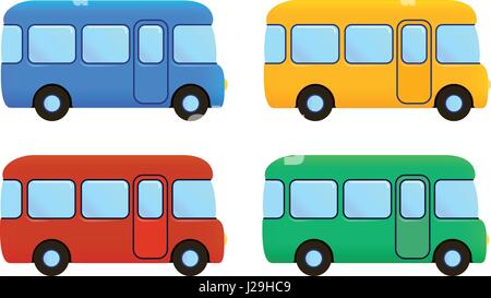 Cartoon vector icon set bus voiture couleur. Illustration de Vecteur