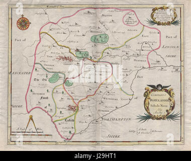 Rutland. ROTELANDIAE "COMITATUS". MORDEN. & D'Oakham Uppingham. Carte couleur 1695 Banque D'Images