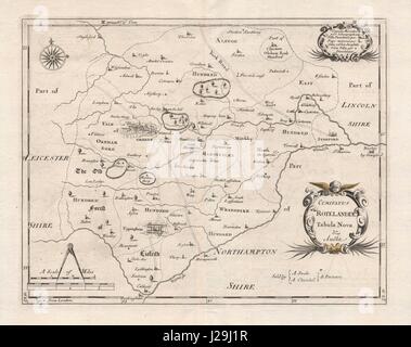 Rutland. ROTELANDIAE "COMITATUS" par Robert Morden. Uppingham & carte 1753 d'Oakham Banque D'Images