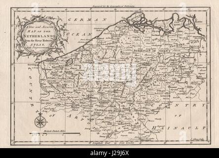 "Une nouvelle carte précise et des Pays-Bas". Au nord-ouest de la Belgique. GIBSON c1759 Banque D'Images