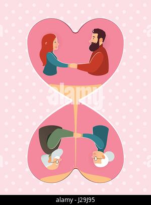 Saint-valentin. amour et mariage couple de personnes âgées, jeune couple - carte de voeux Illustration de Vecteur