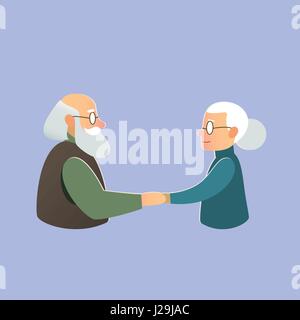 Carte postale - Messages d'ancienne famille, couple de personnes âgées dans l'amour, célébrer la date de mariage ou de Saint-Valentin Illustration de Vecteur