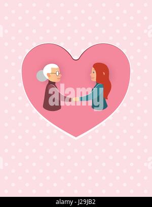 La Fête des mères, fille ou petite-fille avec mère grand-mère carte postale 8 mars Illustration de Vecteur