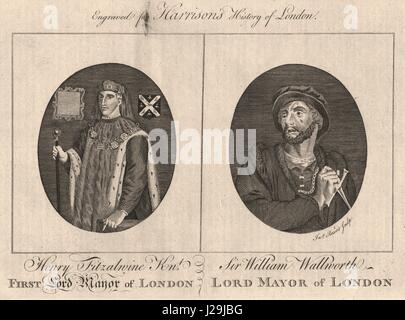 LORD MAIRE DE LONDRES. Henry Fitz-Ailwin. Sir William Walworth. HARRISON 1776 Banque D'Images