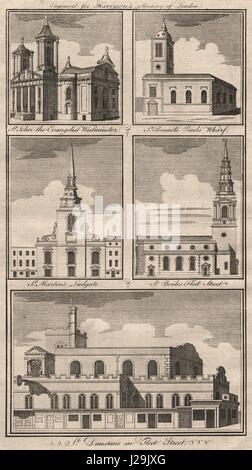 Les églises de Londres St John Smith Square Benet Martin Ludgate mariée Dunstan 1776 Banque D'Images