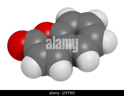 Molécule parfumée aux herbes de la coumarine. Responsable de l'odeur du foin fauché à nouveau. Le rendu 3D. Les atomes sont représentés comme des sphères de couleur classiques codi Banque D'Images