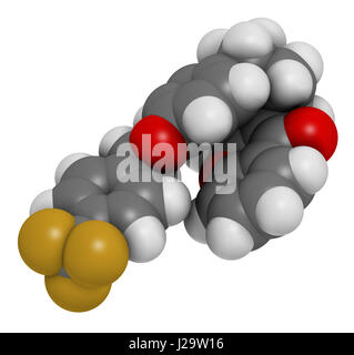 Rodenticide flocoumafène (molécule antagoniste de la vitamine K). Le rendu 3D. Les atomes sont représentés comme des sphères avec codage couleur classiques : l'hydrogène (whit Banque D'Images