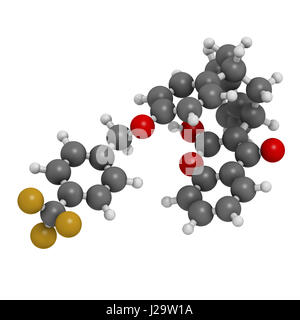 Rodenticide flocoumafène (molécule antagoniste de la vitamine K). Le rendu 3D. Les atomes sont représentés comme des sphères avec codage couleur classiques : l'hydrogène (whit Banque D'Images