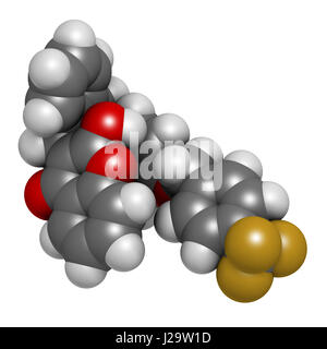 Rodenticide flocoumafène (molécule antagoniste de la vitamine K). Le rendu 3D. Les atomes sont représentés comme des sphères avec codage couleur classiques : l'hydrogène (whit Banque D'Images