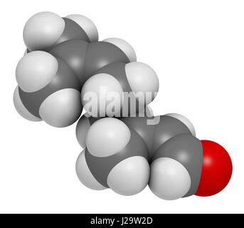 Parfum citron Geranial molécule. Le rendu 3D. Les atomes sont représentés comme des sphères classiques avec codage couleur : blanc (hydrogène), carbone (gris), l'oxy Banque D'Images