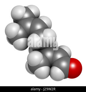 Parfum citron Geranial molécule. Le rendu 3D. Les atomes sont représentés comme des sphères classiques avec codage couleur : blanc (hydrogène), carbone (gris), l'oxy Banque D'Images