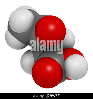 Molécule d'acide lévulinique. Faites par la dégradation de la cellulose, précurseur potentiel de biocarburants. Le rendu 3D. Les atomes sont représentés comme des sphères avec conven Banque D'Images