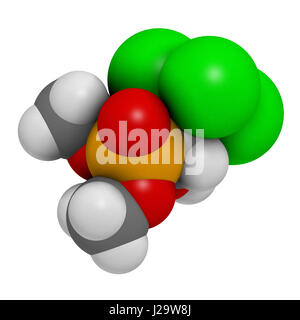 Le trichlorfon (métrifonate) molécule insecticide. Le rendu 3D. Les atomes sont représentés comme des sphères classiques avec codage couleur : blanc (hydrogène), carbo Banque D'Images