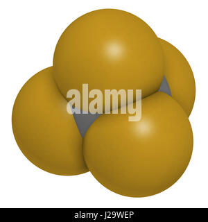 Le tétrafluorure de carbone tétrafluorométhane (CF4), molécule de gaz à effet de serre. Le rendu 3D. Les atomes sont représentés comme des sphères classiques avec codage couleur : Banque D'Images